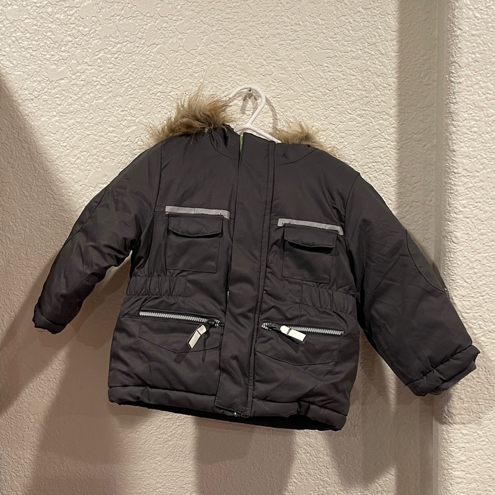 Cat & Jack Dark Grey Toddler Winter Jacket with Fur Trim